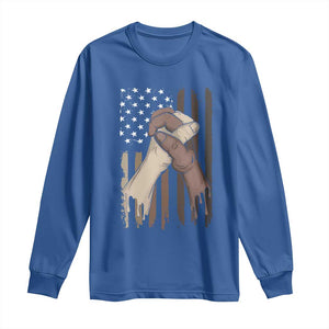 Black American Long Sleeve Shirt US Flag Holding Hands TS01 Royal Blue Print Your Wear