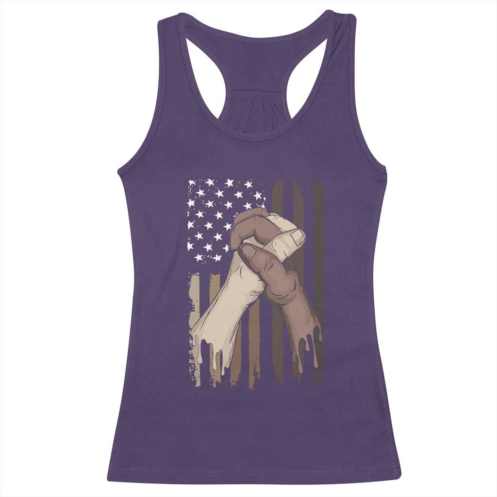 Black American Racerback Tank Top US Flag Holding Hands TS01 Purple Print Your Wear