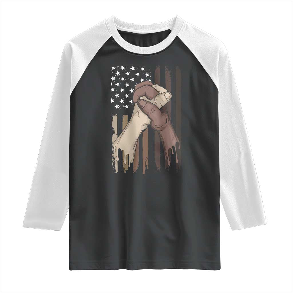 Black American Raglan Shirt US Flag Holding Hands TS01 Black White Print Your Wear
