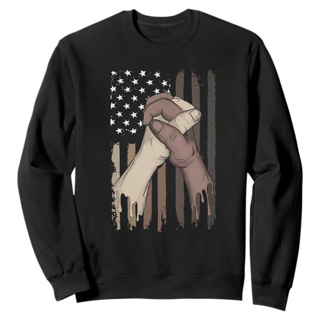 US Flag with Black & American Hands BLM Sweatshirt TS01 Black Printyourwear
