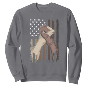 US Flag with Black & American Hands BLM Sweatshirt TS01 Charcoal Printyourwear