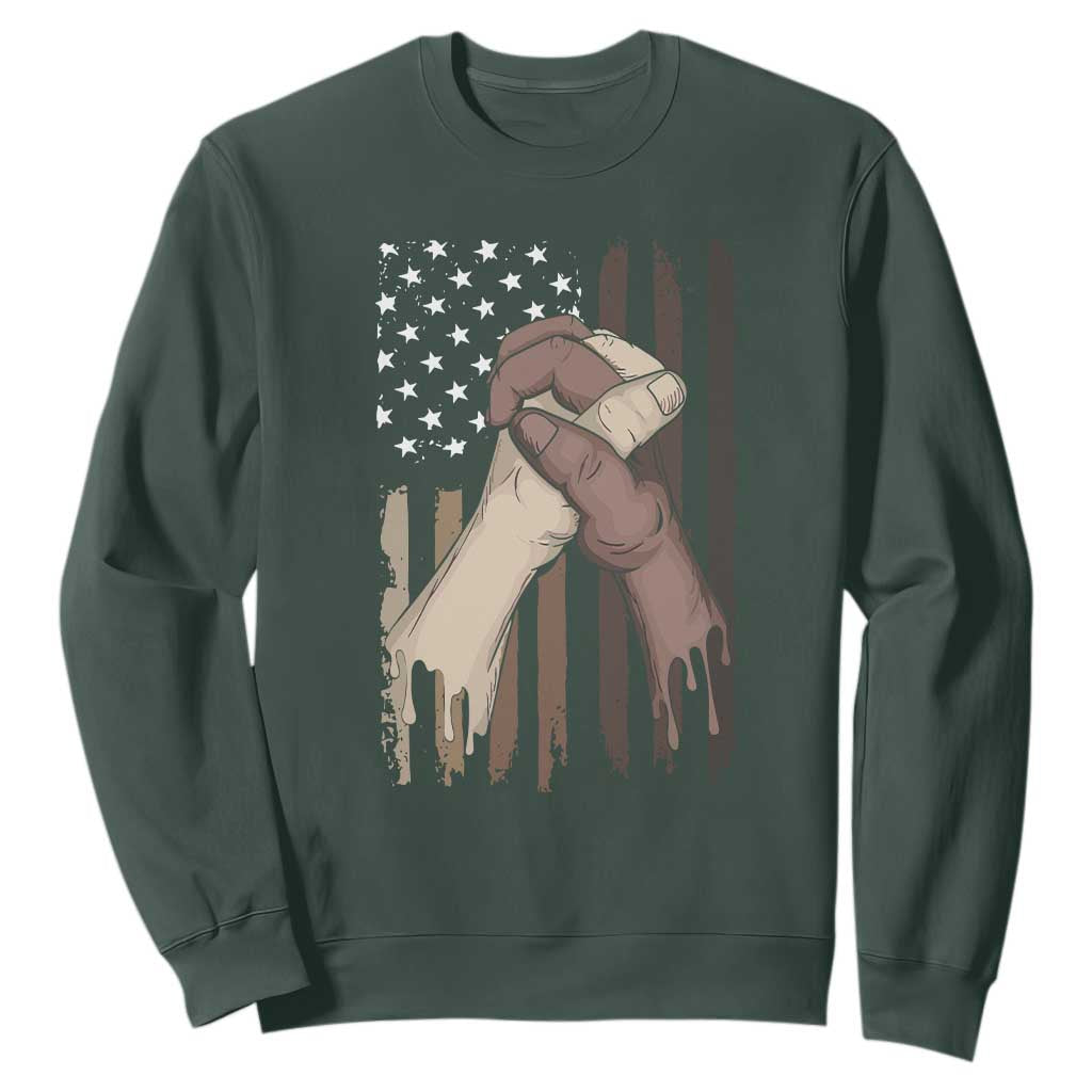 US Flag with Black & American Hands BLM Sweatshirt TS01 Dark Forest Green Printyourwear