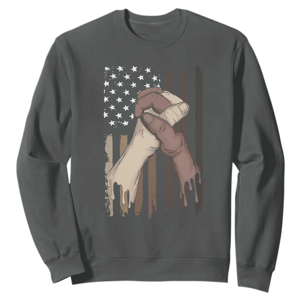 US Flag with Black & American Hands BLM Sweatshirt TS01 Dark Heather Printyourwear