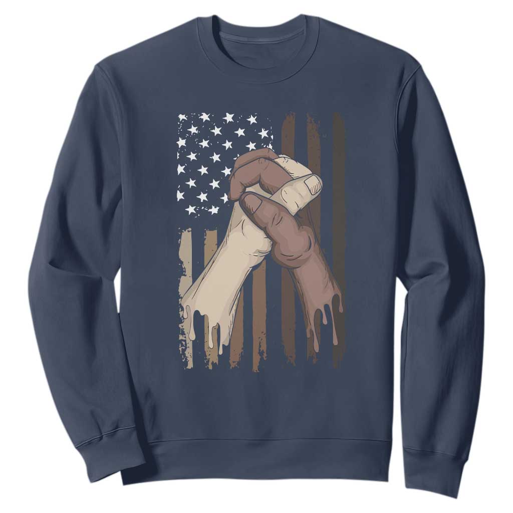US Flag with Black & American Hands BLM Sweatshirt TS01 Navy Printyourwear