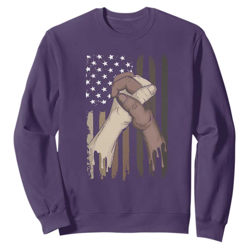 US Flag with Black & American Hands BLM Sweatshirt TS01 Purple Printyourwear