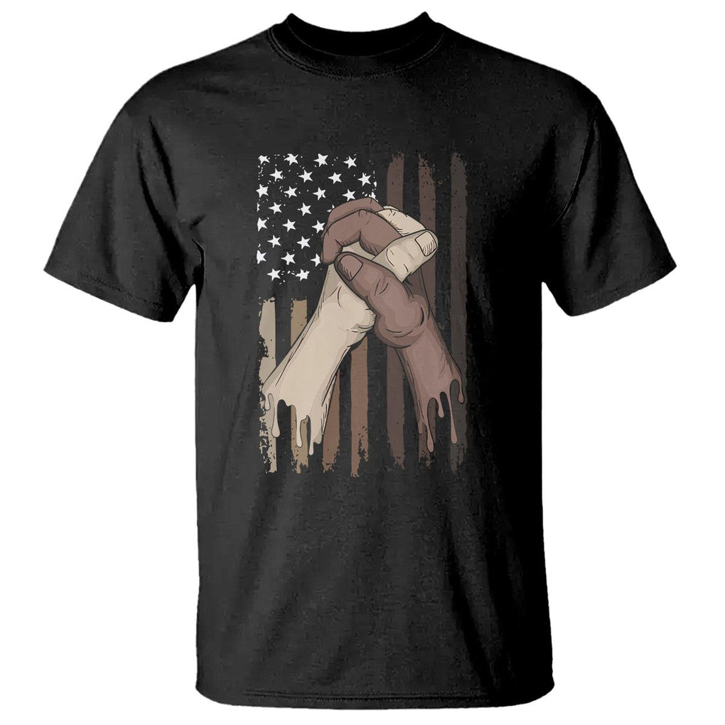 US Flag with Black & American Hands BLM T Shirt TS01 Black Printyourwear