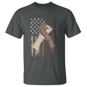 US Flag with Black & American Hands BLM T Shirt TS01 Dark Heather Printyourwear