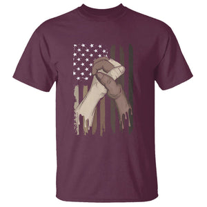 US Flag with Black & American Hands BLM T Shirt TS01 Maroon Printyourwear