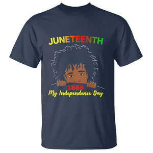 Happy Juneteenth Independence T Shirt Teen Youth Afro Locs Black Boy TS01 Navy Printyourwear