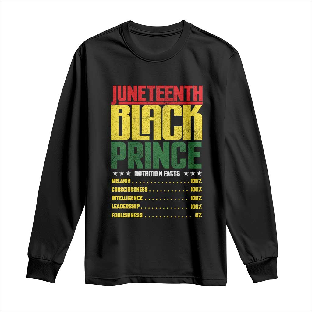 Juneteenth Black Prince Nutrition Facts Long Sleeve Shirt TS01 Black Print Your Wear