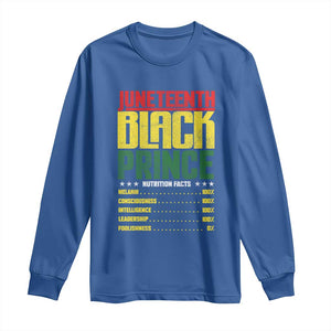 Juneteenth Black Prince Nutrition Facts Long Sleeve Shirt TS01 Royal Blue Print Your Wear