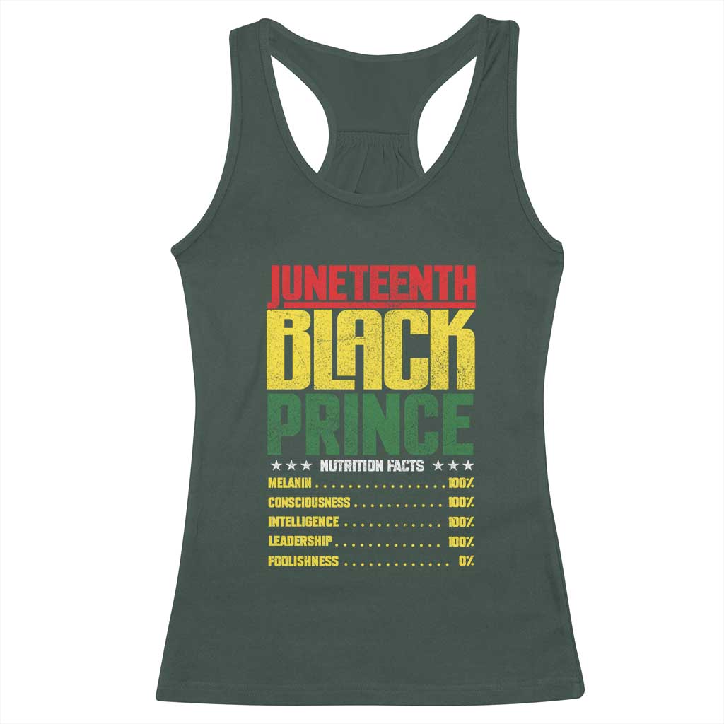 Juneteenth Black Prince Nutrition Facts Racerback Tank Top TS01 Dark Forest Green Print Your Wear