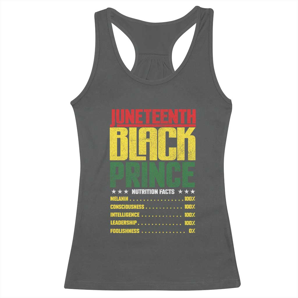 Juneteenth Black Prince Nutrition Facts Racerback Tank Top TS01 Dark Heather Print Your Wear