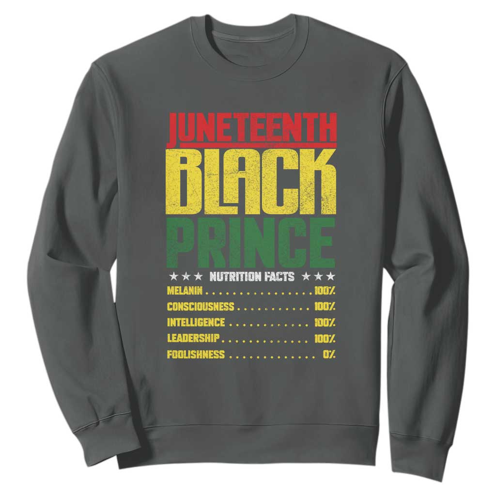 Juneteenth Black Prince Nutrition Facts Sweatshirt TS01 Dark Heather Printyourwear