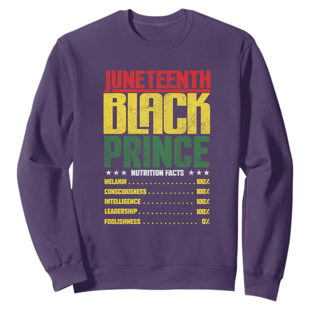 Juneteenth Black Prince Nutrition Facts Sweatshirt TS01 Purple Printyourwear