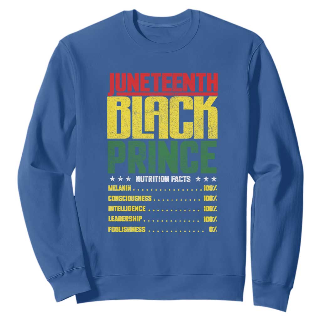 Juneteenth Black Prince Nutrition Facts Sweatshirt TS01 Royal Blue Printyourwear