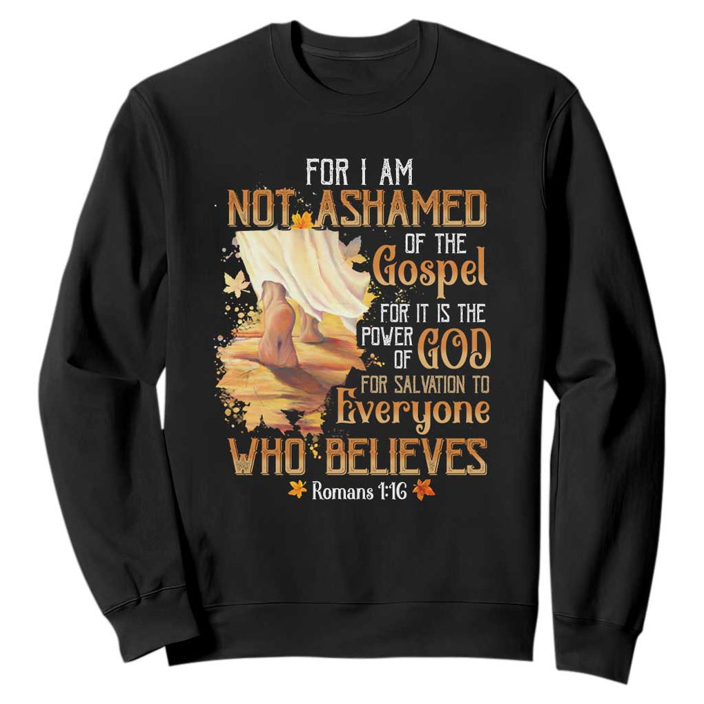 I Am Not Ashamed of the Gospel Sweatshirt Christian Faith & Salvation Quote TS01 Black Print Your Wear