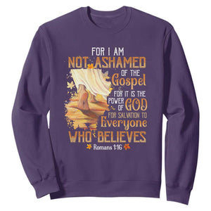 I Am Not Ashamed of the Gospel Sweatshirt Christian Faith & Salvation Quote TS01 Purple Print Your Wear