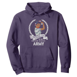 Black US Army Girl Veteran Hoodie - Proud Female Military Veteran TS01 Purple Print Your Wear