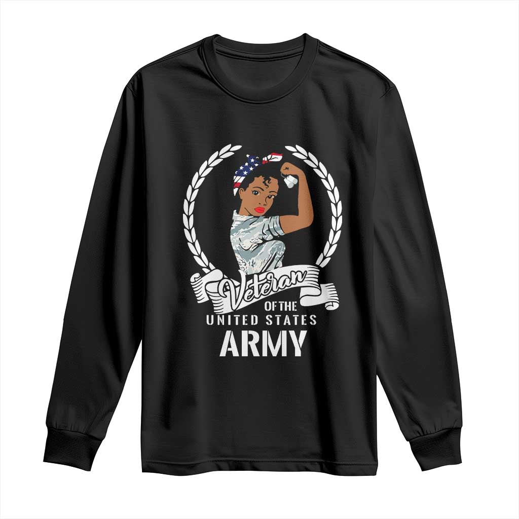 Black US Women Veteran Long Sleeve Shirt - Proud Female Military Army Girl TS01 Black Print Your Wear