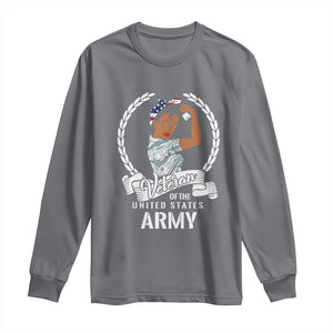 Black US Women Veteran Long Sleeve Shirt - Proud Female Military Army Girl TS01 Charcoal Print Your Wear