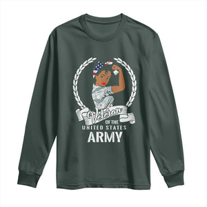 Black US Women Veteran Long Sleeve Shirt - Proud Female Military Army Girl TS01 Dark Forest Green Print Your Wear