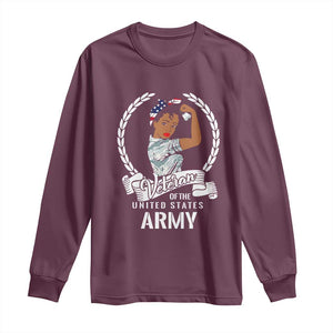 Black US Women Veteran Long Sleeve Shirt - Proud Female Military Army Girl TS01 Maroon Print Your Wear