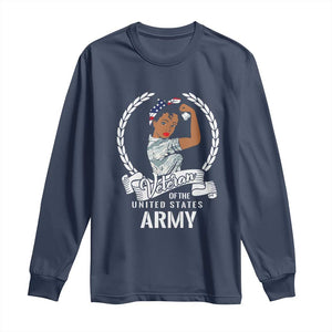 Black US Women Veteran Long Sleeve Shirt - Proud Female Military Army Girl TS01 Navy Print Your Wear