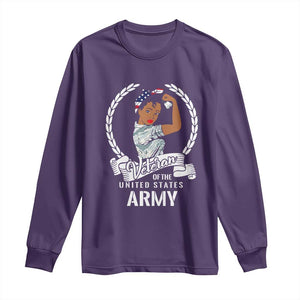 Black US Women Veteran Long Sleeve Shirt - Proud Female Military Army Girl TS01 Purple Print Your Wear