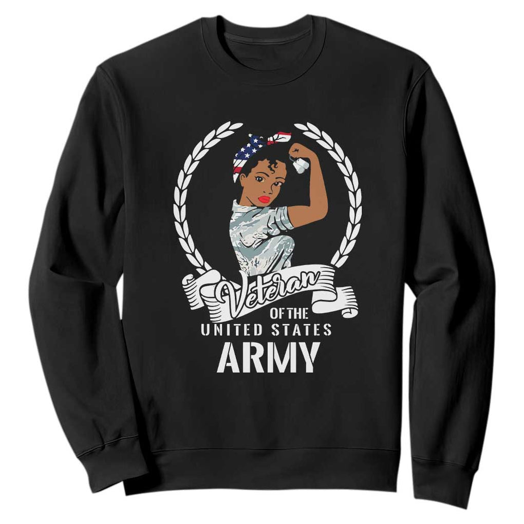 Black US Army Girl Veteran Sweatshirt - Proud Female Military Veteran TS01 Black Print Your Wear