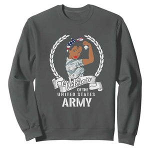 Black US Army Girl Veteran Sweatshirt - Proud Female Military Veteran TS01 Dark Heather Print Your Wear