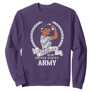 Black US Army Girl Veteran Sweatshirt - Proud Female Military Veteran TS01 Purple Print Your Wear