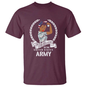 Black US Army Girl Veteran T Shirt - Proud Female Military Veteran TS01 Maroon Print Your Wear