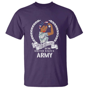 Black US Army Girl Veteran T Shirt - Proud Female Military Veteran TS01 Purple Print Your Wear