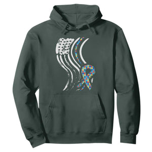 Autism Awareness Hoodie Spectrum Ribbon American Flag TS01 Dark Forest Green Printyourwear