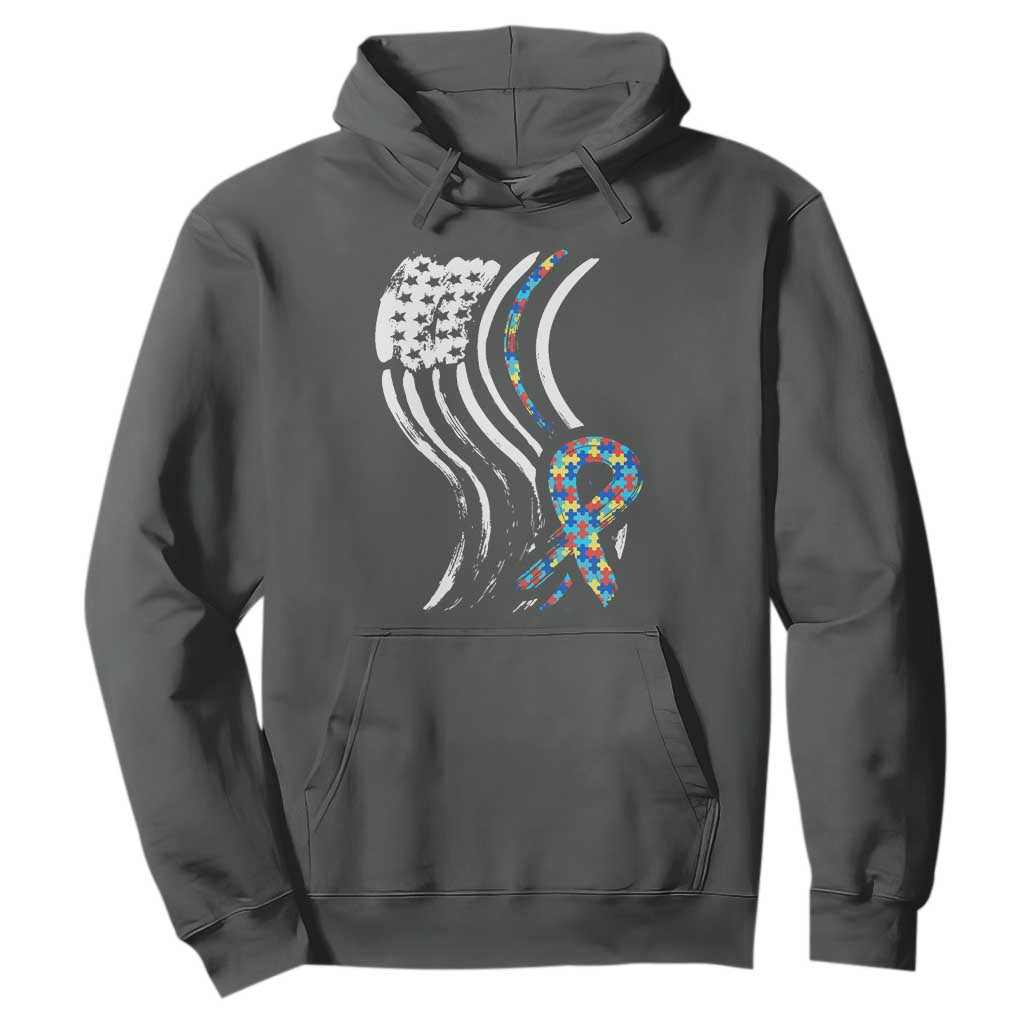 Autism Awareness Hoodie Spectrum Ribbon American Flag TS01 Dark Heather Printyourwear