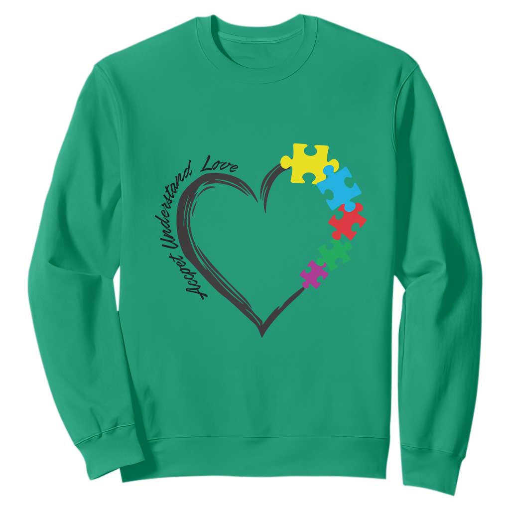 Heart Autism Awareness Sweatshirt Accept Understand Love Puzzle Piece TS01 Irish Green Printyourwear