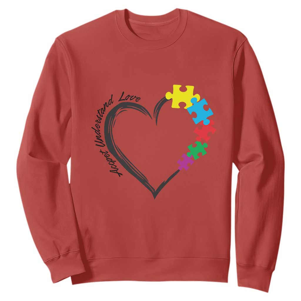 Heart Autism Awareness Sweatshirt Accept Understand Love Puzzle Piece TS01 Red Printyourwear