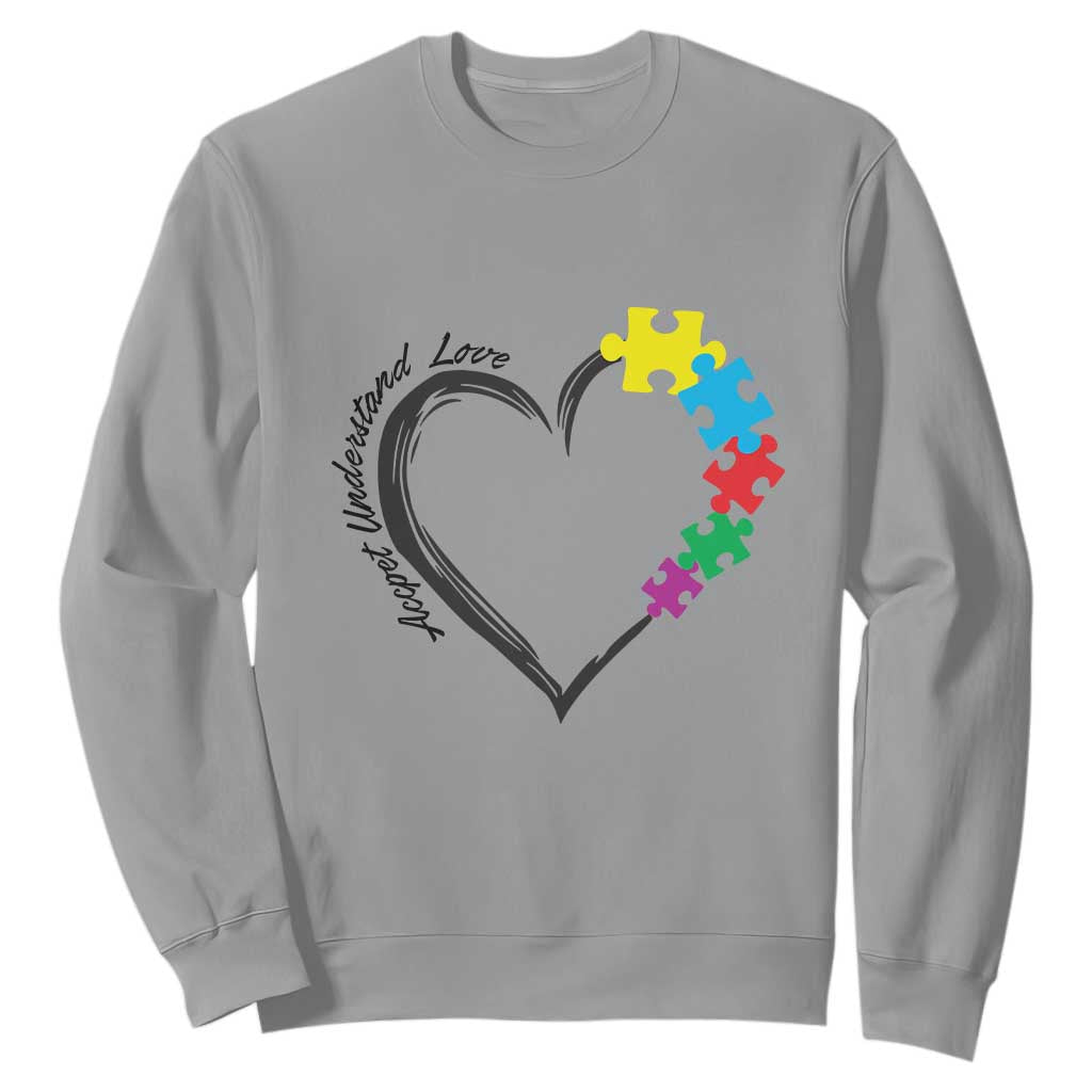 Heart Autism Awareness Sweatshirt Accept Understand Love Puzzle Piece TS01 Sport Gray Printyourwear