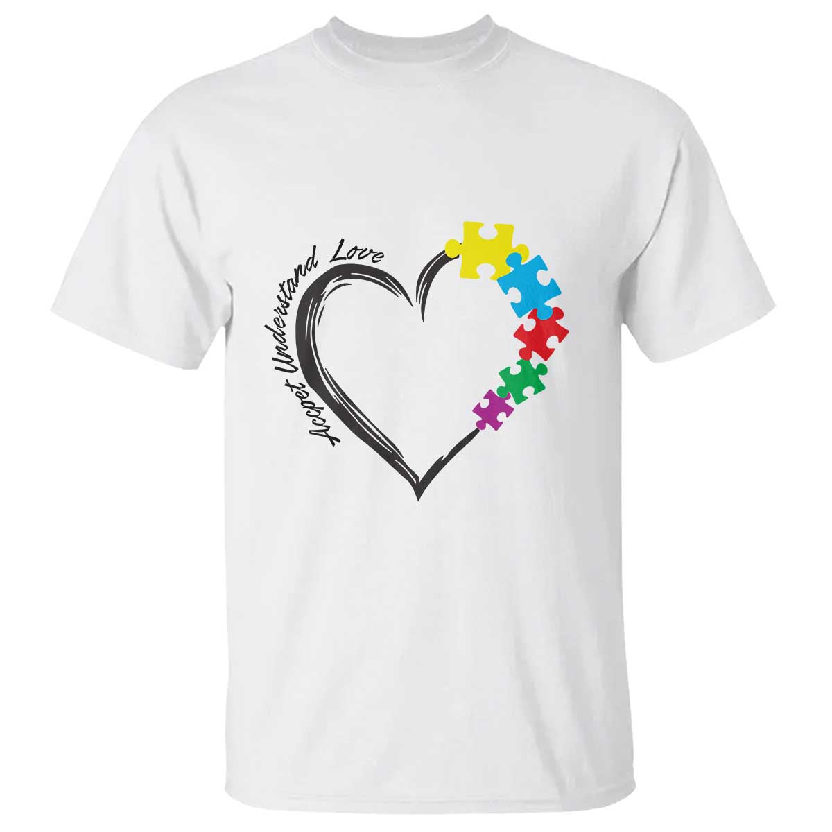 Heart Autism Awareness T Shirt Accept Understand Love Puzzle Piece TS01 White Printyourwear