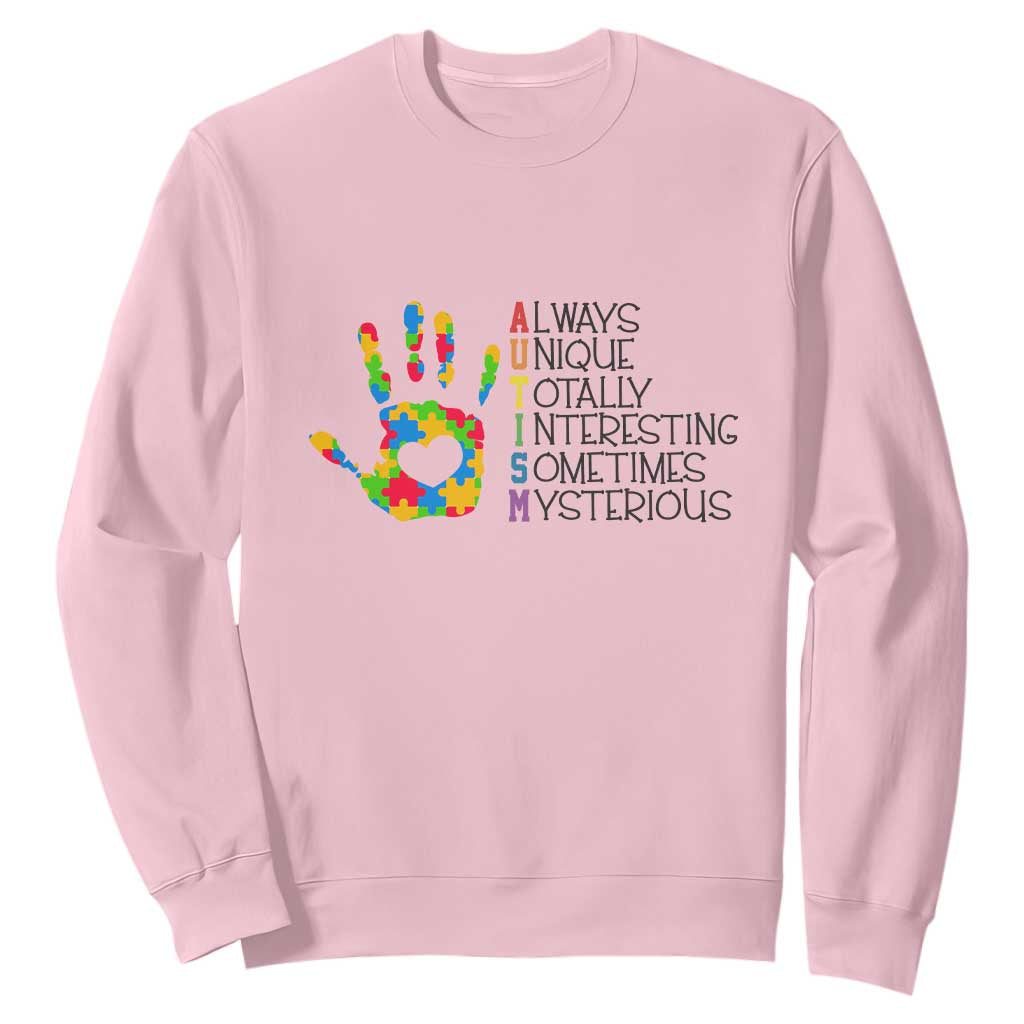 Autism Definition Sweatshirt Always Unique Totally Interesting Sometimes Mysterious Puzzle Hand TS01 Light Pink Printyourwear
