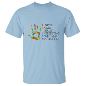 Autism Definition T Shirt Always Unique Totally Interesting Sometimes Mysterious Puzzle Hand TS01 Light Blue Printyourwear