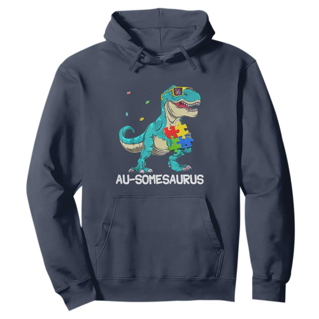 Dinosaur Autism Hoodie Au-somesaurus Word Pun Puzzle Piece TS01 Navy Printyourwear