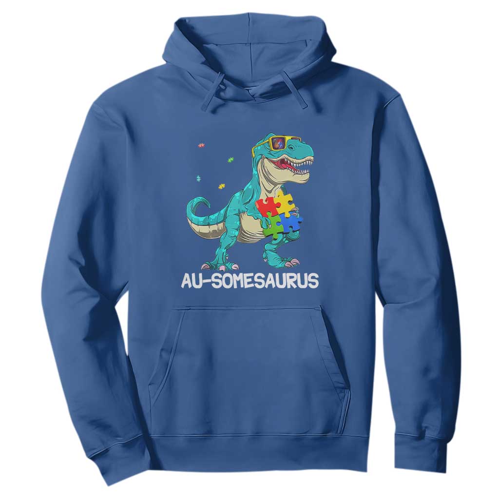 Dinosaur Autism Hoodie Au-somesaurus Word Pun Puzzle Piece TS01 Royal Blue Printyourwear