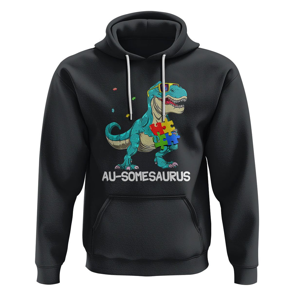 Dinosaur Autism Hoodie Au-somesaurus Word Pun Puzzle Piece TS01 Black Printyourwear