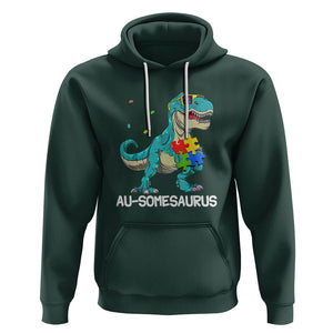 Dinosaur Autism Hoodie Au-somesaurus Word Pun Puzzle Piece TS01 Dark Forest Green Printyourwear