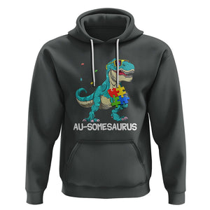 Dinosaur Autism Hoodie Au-somesaurus Word Pun Puzzle Piece TS01 Dark Heather Printyourwear