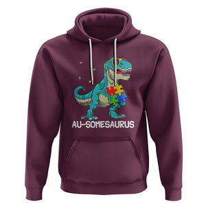 Dinosaur Autism Hoodie Au-somesaurus Word Pun Puzzle Piece TS01 Maroon Printyourwear