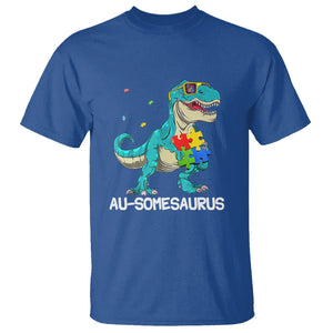 Dinosaur Autism T Shirt Au-somesaurus Word Pun Puzzle Piece TS01 Royal Blue Printyourwear