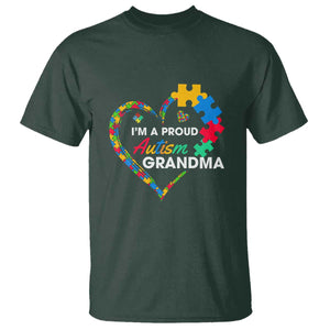 I'm A Proud Autism Grandma T Shirt Puzzle Piece Heart TS01 Dark Forest Green Printyourwear